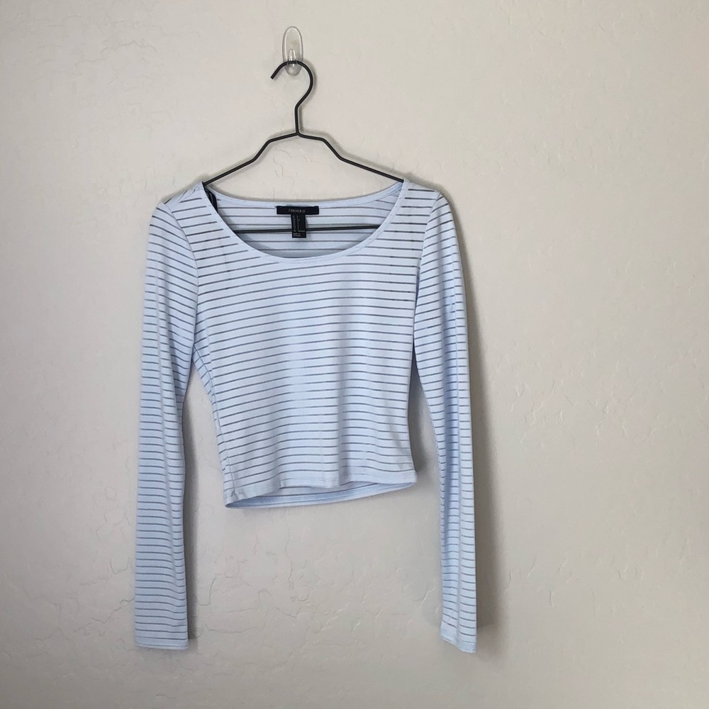 Sheer Blue Long Sleeve Crop Top
